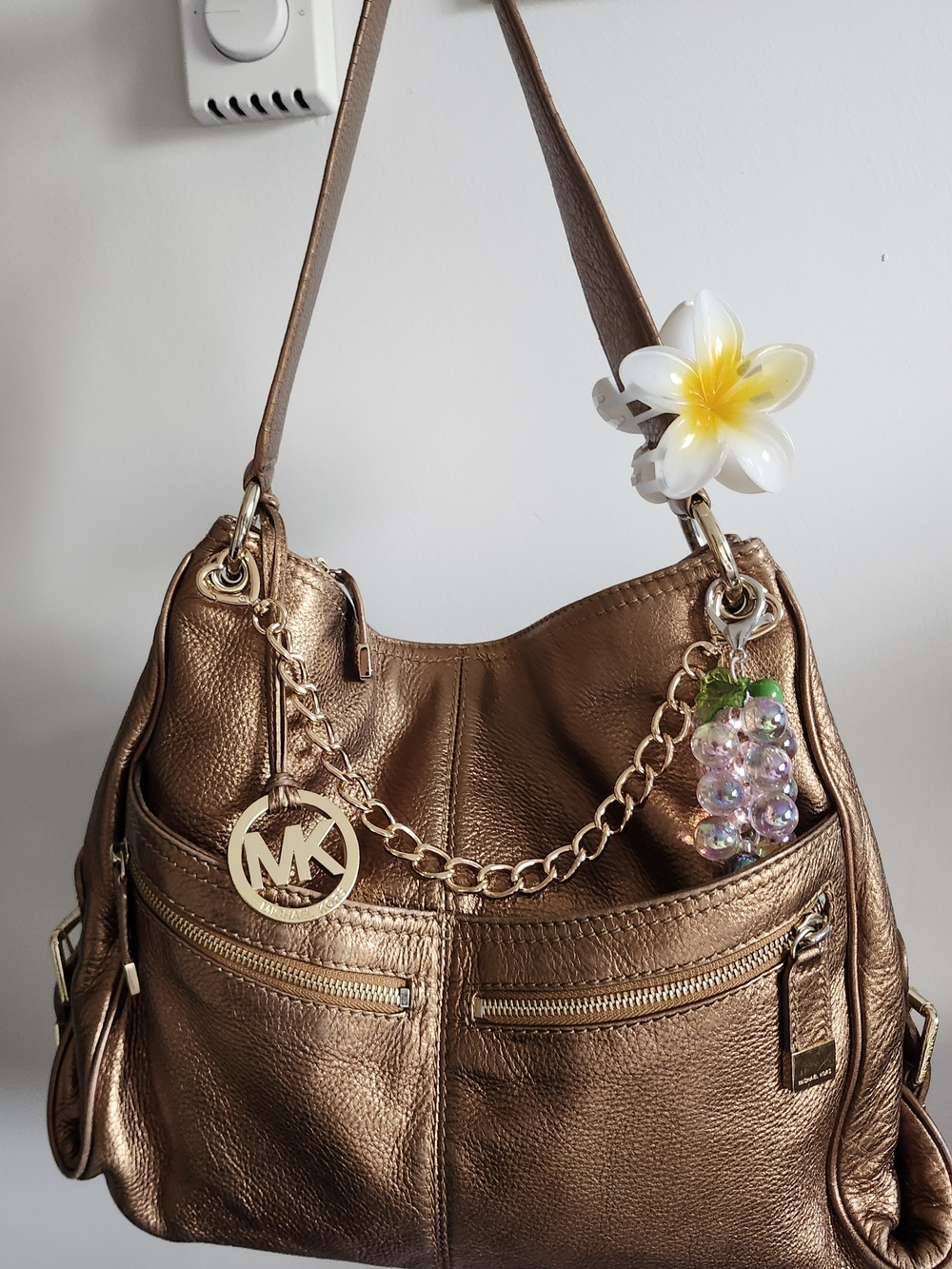Michael Kors Bronze Metallic Shoulder Hobo Bag with Gold Hardware